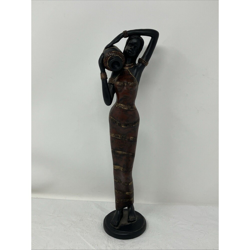 Carved Wood African Woman Art Figurine 12.75” Tall Folk Art Ethnic